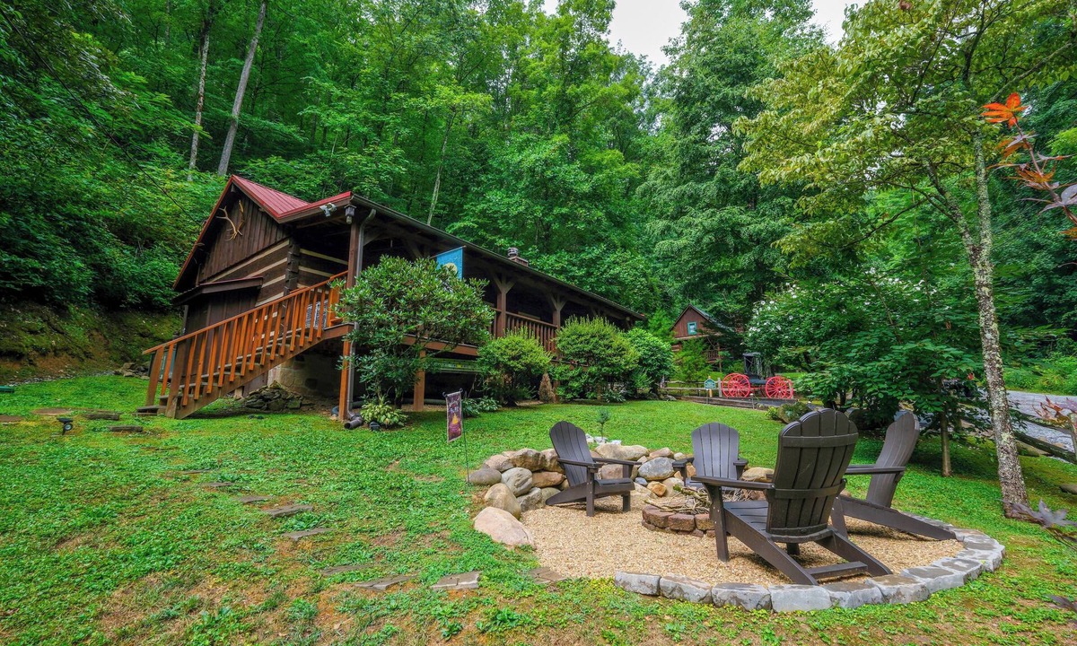 Sevierville Cabin | 1BR dog friendly log cabin with hot tub, gazebo, firepit, and a yard!