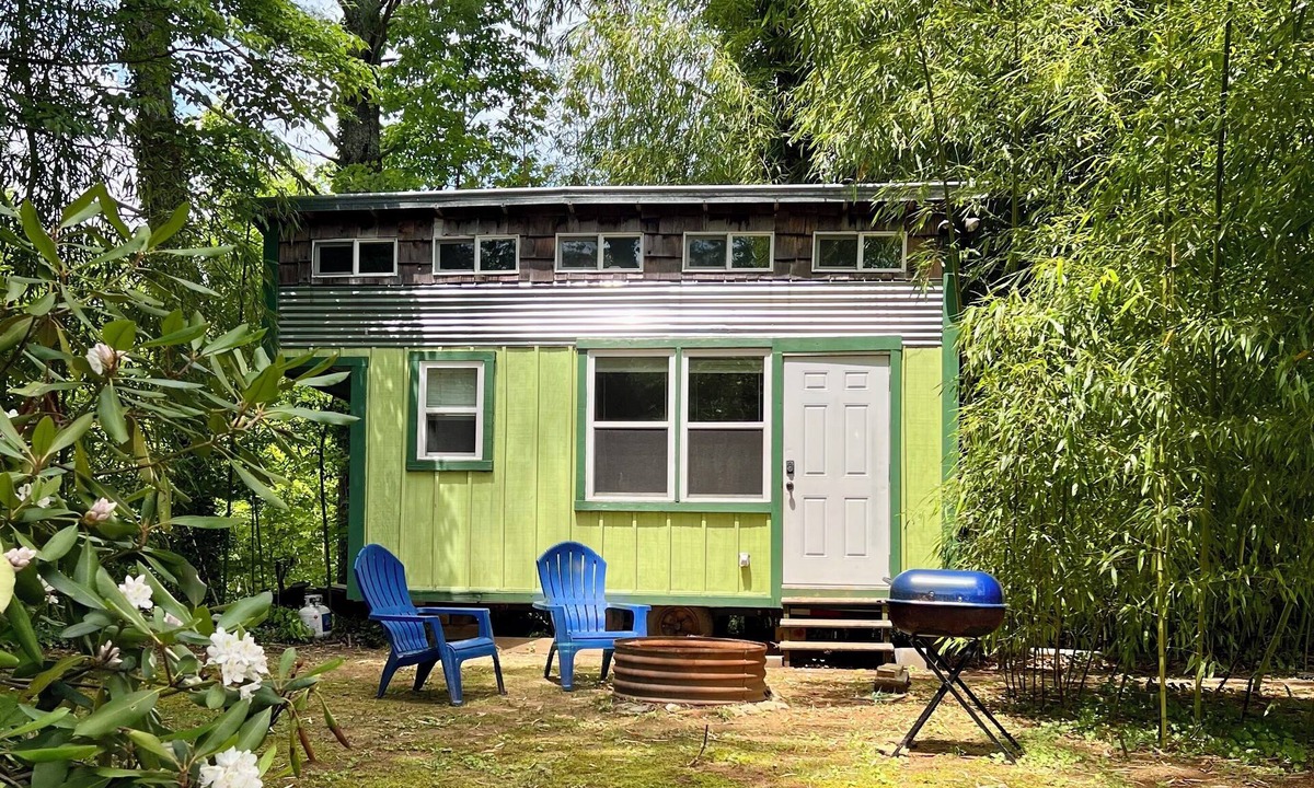 Saluda House | Bamboo bungalow at Camp David. Pond-front, pet friendly tiny home retreat