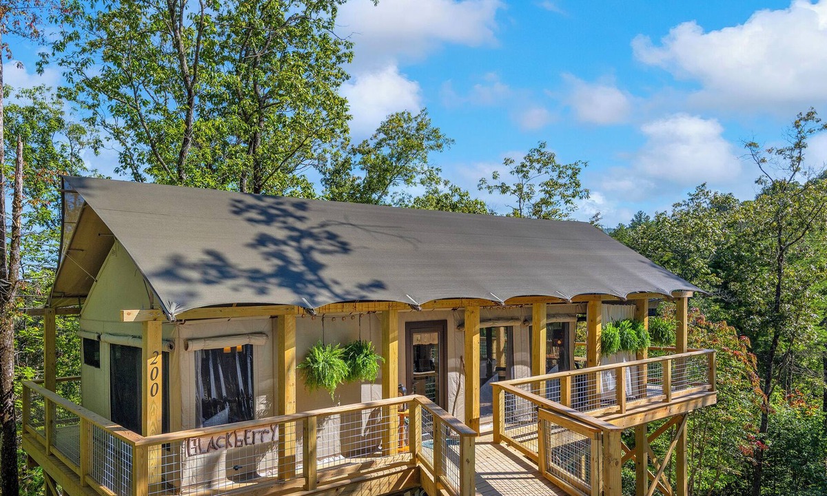 Zirconia Cabin | Blackberry Tree Tent with Private Waterfalls & Hiking