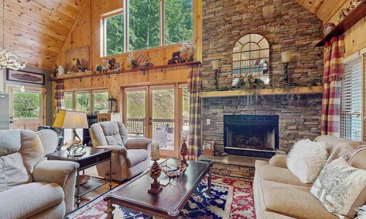 Sky Valley House | Cozy waterfront home w/hot tub, swing, firepit, and fireplace