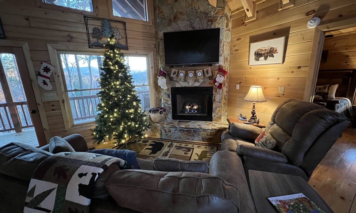 Cherry Log Cabin | Dog friendly, 2/2 w/kings, Mtn view! Fire pit, Wifi, gas logs. Cherry Log MTN !