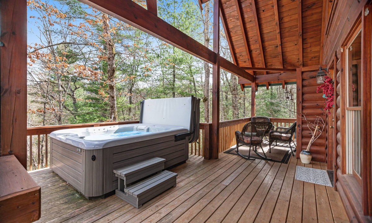 Sylva Cabin | Mountain cabin with private hot tub, covered deck & incredible view
