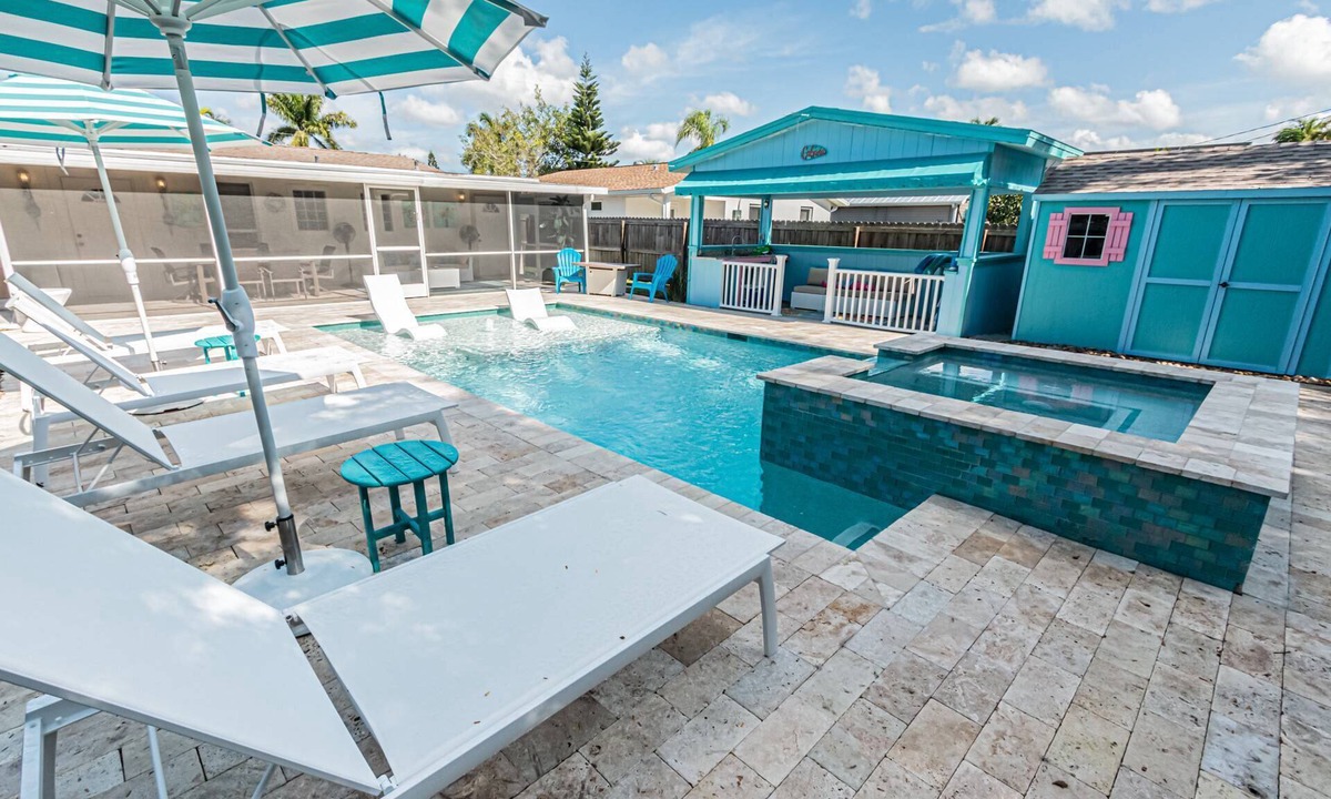 Naples Park House | Naples Park Home: w/private screened lanai, heated salt water pool/spa, poolside cabana w/TV