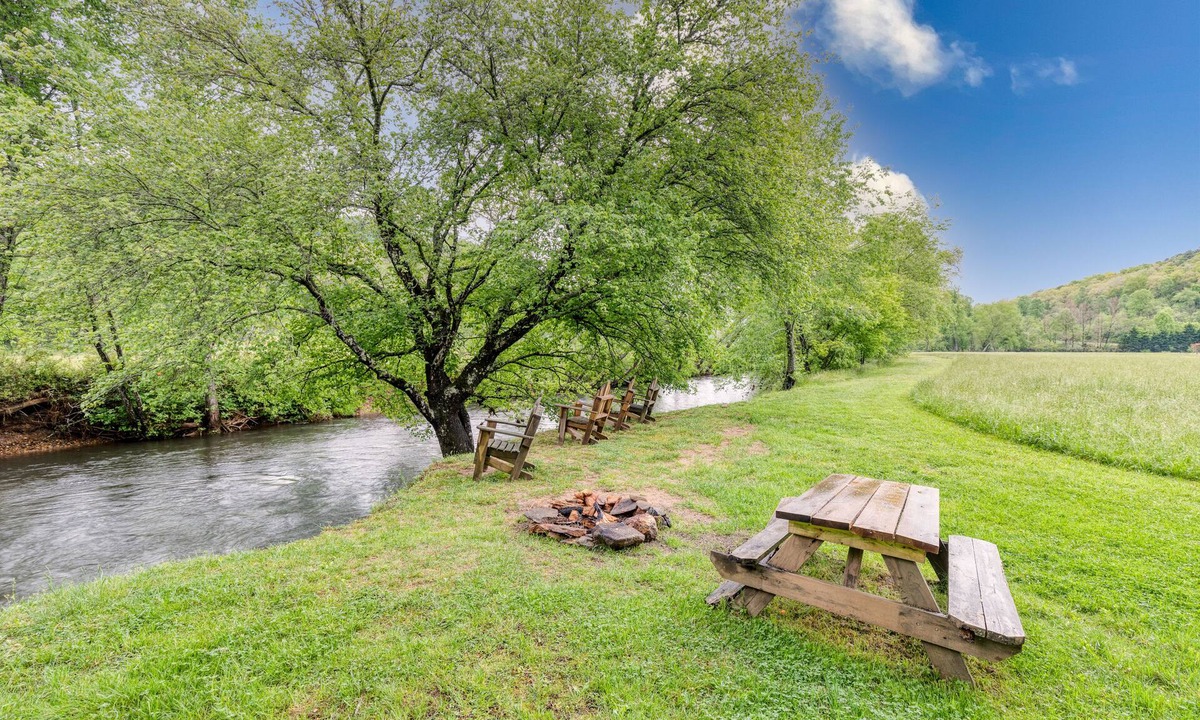 Hiawassee House | Riverfront cabin, arcade, hot tub, pool, trout fishing, pet friendly