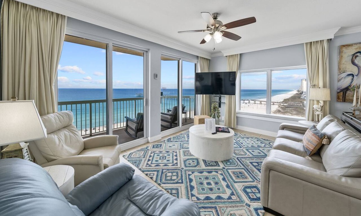 Panama City Beach Condo | The Sunset at Calypso | West-End Corner Beachfront Residence-Steps to Pier Park