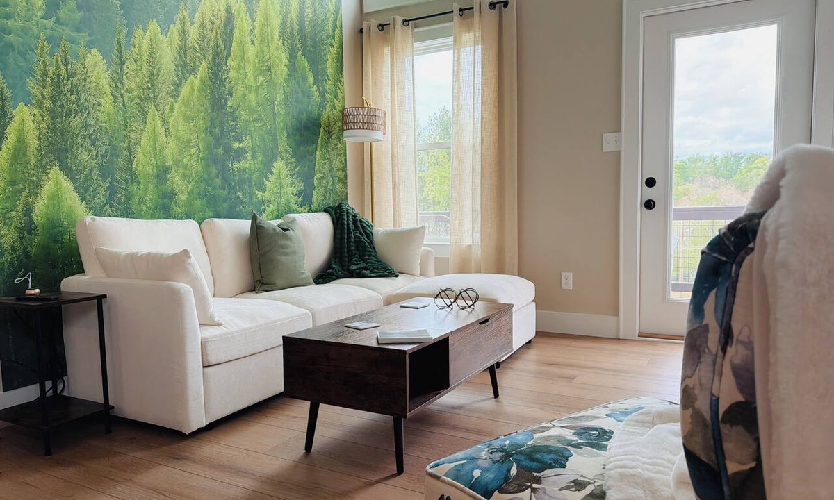 Court House Apartment | Thoughtfully designed two-bedroom retreat in Floyd, Virginia featuring mountain views, a private deck, full kitchen, and shared fire pit access just minutes from downtown Floyd.
