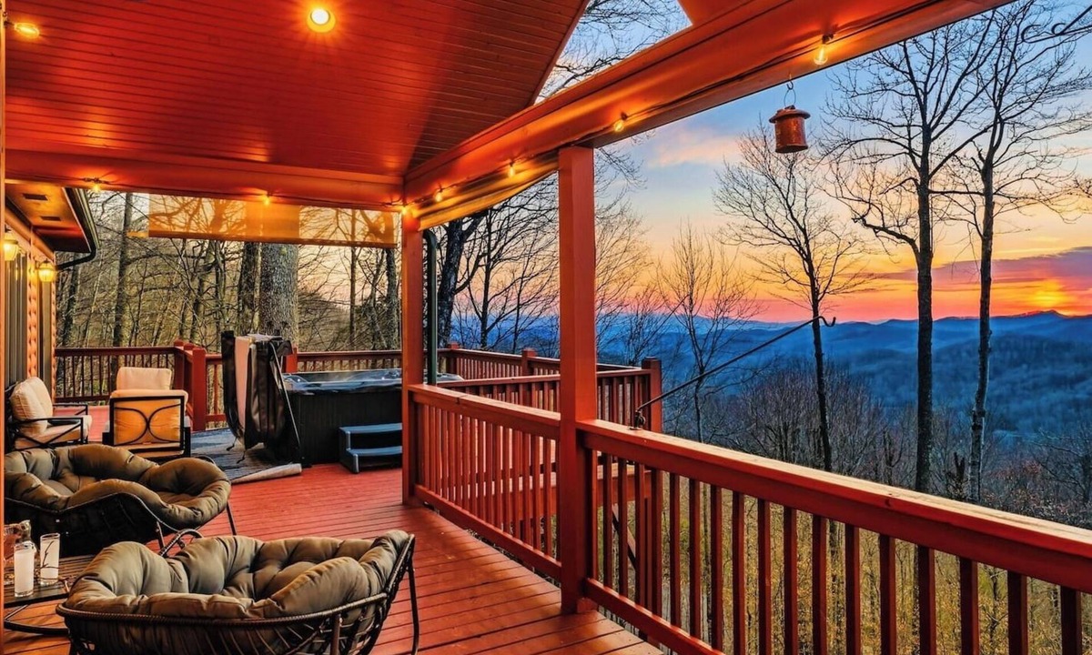 Wolf Laurel Cabin | Unwind Cabin: Hot Tub with Sunsets, Sauna, Views, & Game Room