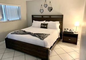 Features king bed, smart TV, coffee station