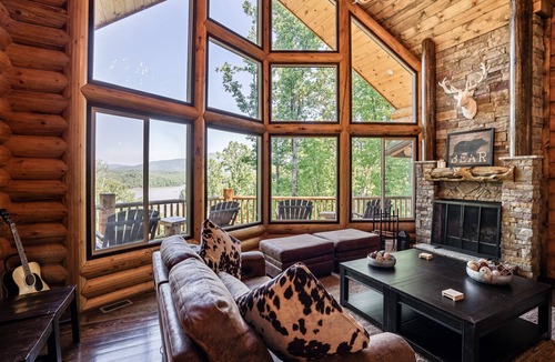 The Arbor Cabin | 10% Dist for Summer! Lake Front Log Cabin with Double Decker Dock&Mtn. Views