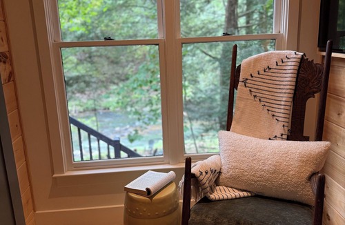 Ellijay Cabin | A Frame - Riverfront Views - Deck - Patio - Fly Fishing - Stone Fireplace