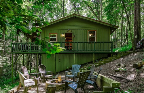 Cashes Valley Cabin | Adorable cabin w/ a private hot tub, screened porch, firepit, & forest views