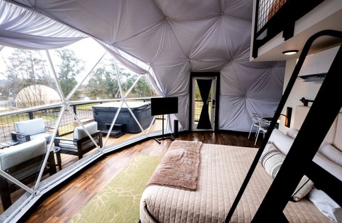 Coosa Cabin | Cozy Lakeside Dome with Hot Tub in Cedar Bluff, Alabama