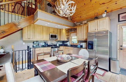 Sky Valley House | Cozy waterfront home w/hot tub, swing, firepit, and fireplace