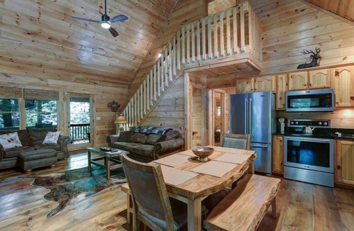 Cashes Valley Cabin | Creekside Cabin w/Hot Tub & Fishing Access