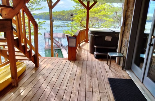 Morganton Cabin | Lakefront Cabin - Dock, Kayaks, Hot Tub, Game room, 2 King Beds