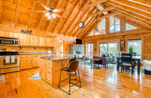 Mills River House | Lakefront cabin & tiny home with a firepit, wet bar, washer/dryer, dock