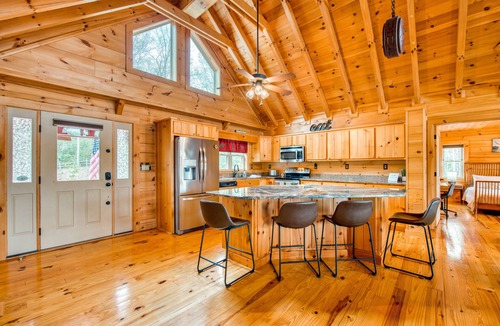 Mills River House | Lakefront cabin & tiny home with a firepit, wet bar, washer/dryer, dock