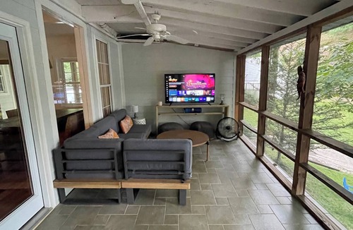 Sunset Cove House | Lakefront Lake Lure Cabin: Private Dock, Paddleboards, Firepit Near Chimney Rock