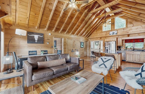 Mills River Cabin | Luxury Lakefront Cabin Near Asheville | Private Fishing Dock, Fire Pit, Kayaks