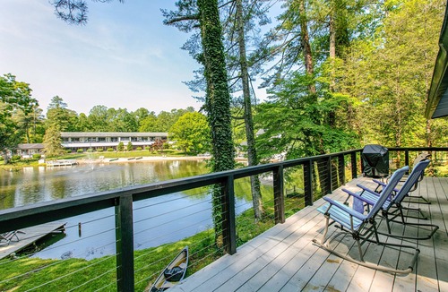 Flat Rock House | Modern lake-front home, dog-friendly, dock, hot tub, deck, pool, tennis, wifi