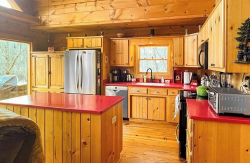 Zirconia House | Mtn-view home close to parks with private sauna, decks, wood stove, grill, W/D
