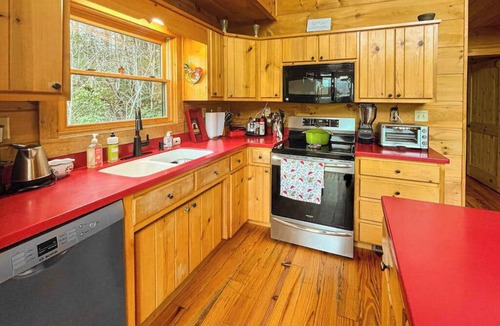 Zirconia House | Mtn-view home close to parks with private sauna, decks, wood stove, grill, W/D