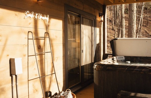 Foxfire Estates Cabin | New Luxe Treetop Cabin Hot tub Near DT