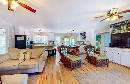 Edisto Island House | Ocean-view dog-friendly home across street from beach with private pool, W/D, AC
