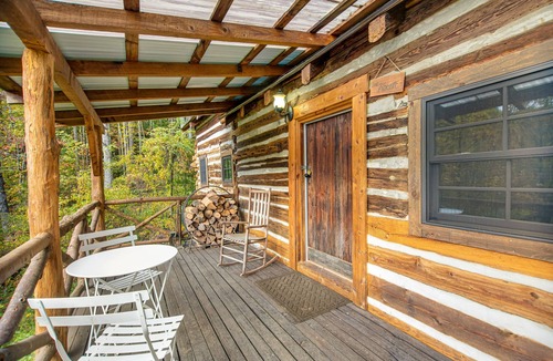 Canton Cabin | Rustic retreat with wood stove, old-school kitchen, porch, & lovely views