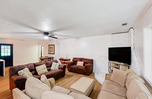 Chattahoochee Hills Cabin | Secluded dog-friendly cabin with updated interior, firepit, games, W/D, and AC