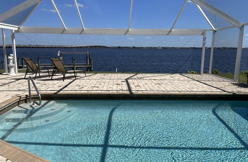 Caloosahatchee House | Stunning open water view 3 bedroom house, pool, private dock