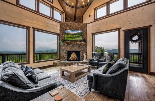Sevierville Cabin | Welcome to Dancing Fox! Luxury 7BR, Indoor Pool, Fire Pit, Wow Views!