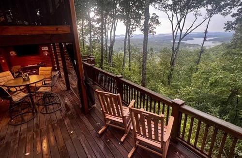 Blue Ridge Cabin | Year-Round Panoramic View: Lake BR & Layered Mtns from cabin, hot tub, decks