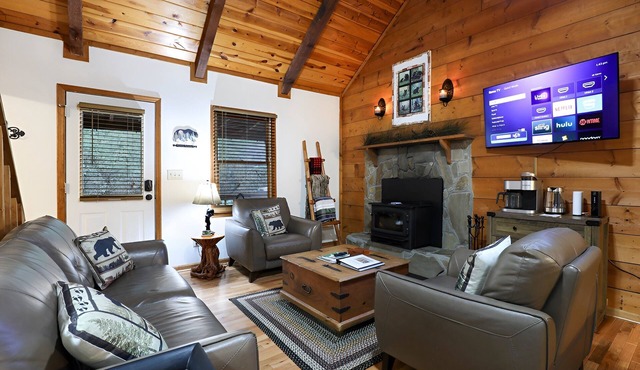 Cozy Mountain Cabin: NEW Hot Tub, Sauna, Arcade, Fireplace-Minutes from Helen!