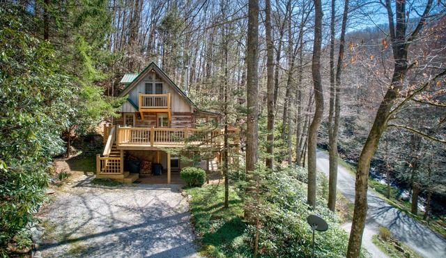Creeksong Cabin - log home with fire pit, large creek on property