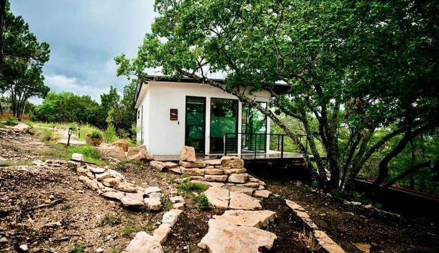 Design Tiny Cabin with Outdoor Bath and Hot-Tub in Texas in Marble Falls