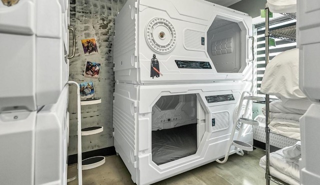 Galactic getaway for 8 Star Wars sleeping pod room