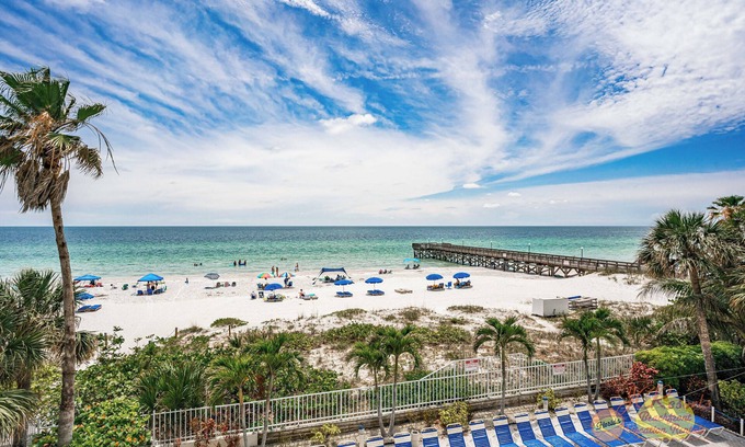 Indian Shores Condo | Beach Palms 209 beautiful Gulf Front Corner 2nd floor vacation rental