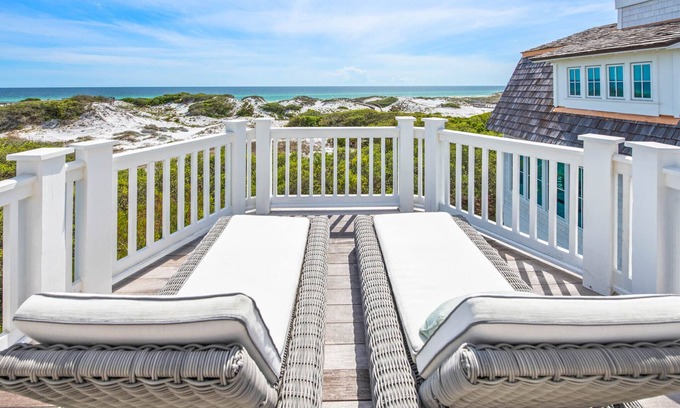 WaterSound Beach House | Book a Fall Getaway Today! Beachfront! Private Pool! Peloton! Golf Cart!